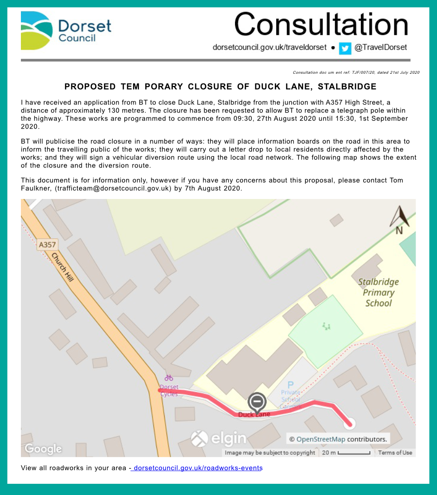 map showing Duck Lane in Stalbridge
